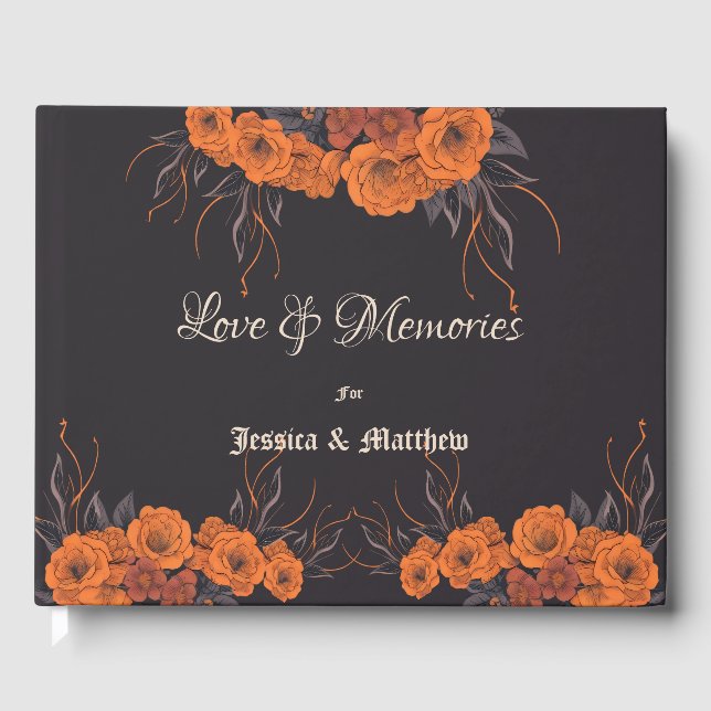 Livro De Visitas Flores Laranja Casamento Elegante (Frente)