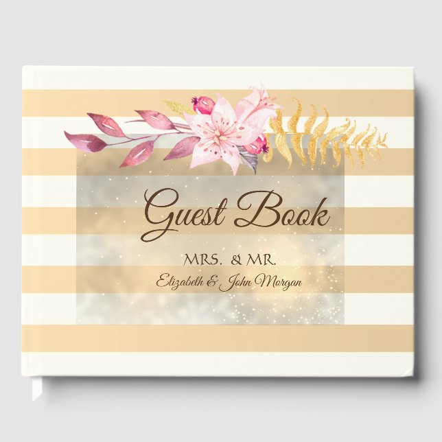 Livro De Visitas Flores Listradas Chic Modernas Casamento (Frente)