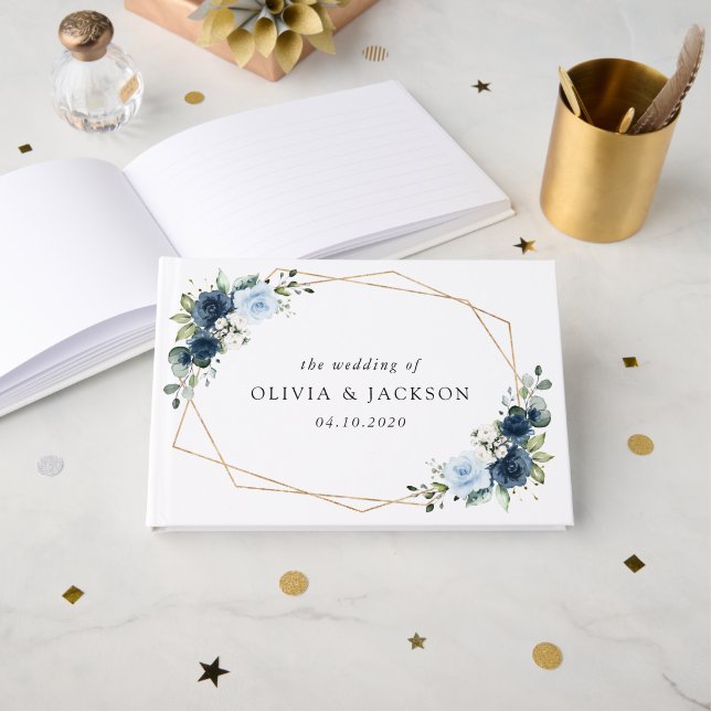 Livro De Visitas Flores marinhos, Flores Azuis, Boho, Casamento Flo (Frente aberta)