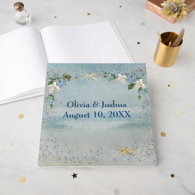 Livro De Visitas Flores Náuticas no Casamento na Rede (Frente aberta)