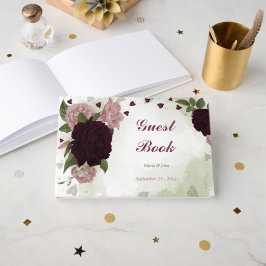 Livro De Visitas flores rosa e cabernet verde