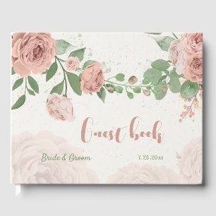 Livro De Visitas flores rosa encarnado folhagem casamento