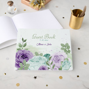 Livro De Visitas flores roxas azuis verde casamento