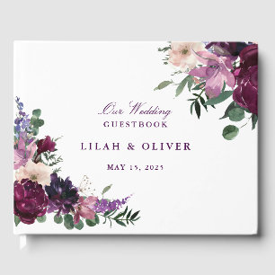 Livro De Visitas Flores Roxas Casamento romântico