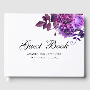 Livro De Visitas Flores roxas de aquarela. Casamento floral Lilac