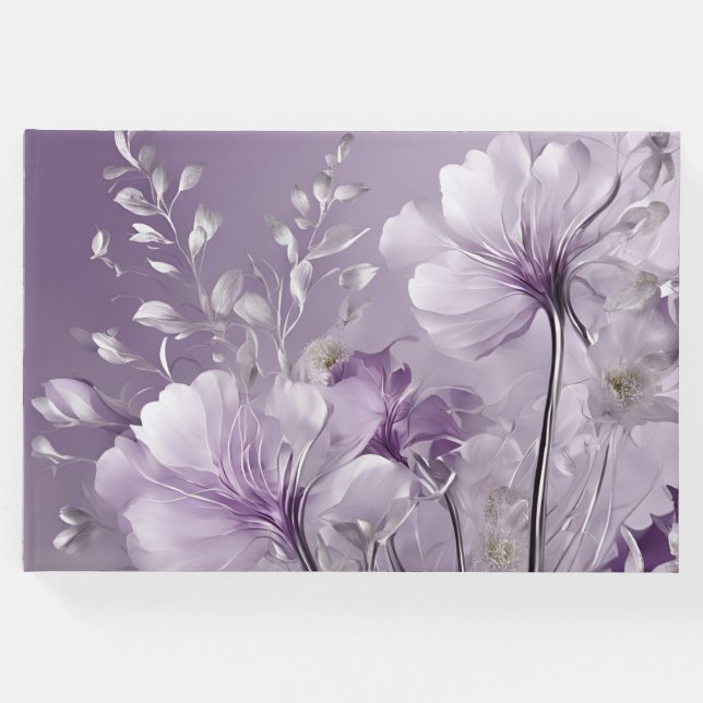 Livro De Visitas Flores Roxas em Flor Arte de IA  (Frente)