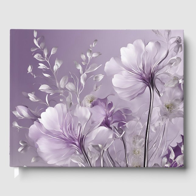 Livro De Visitas Flores Roxas em Flor Arte de IA (Frente)