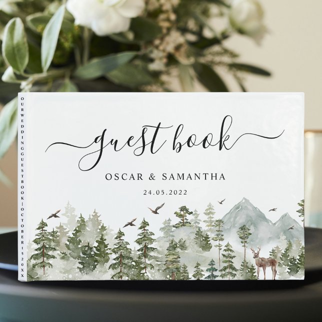 Livro De Visitas Floresta de Aquarela | Árvores E Veados (Criador carregado)