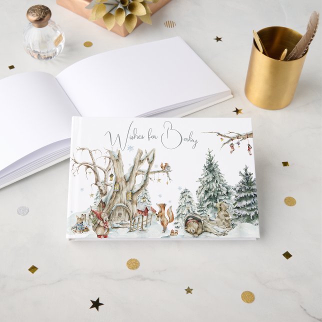 Livro De Visitas Floresta de Inverno | Chás de Bebê (Frente aberta)