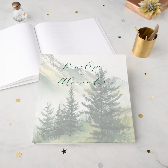Livro De Visitas Floresta Tranquila em Aquarela Verde (Frente aberta)