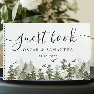 Livro De Visitas Floresta Verde Moderna De Aquarela De Inverno Com