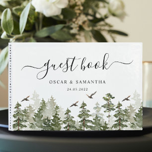 Livro De Visitas Floresta Verde Moderna De Aquarela De Inverno Com