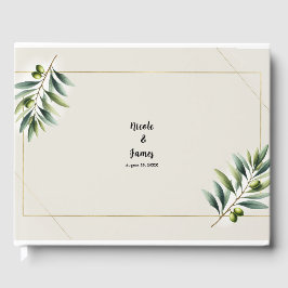 Livro De Visitas Folha de Oliva Verde Osso Branco & Casamento Doura