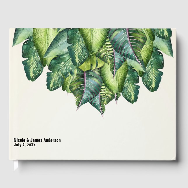 Livro De Visitas Folhas da Selva Tropical Verde Casamento Botânico (Frente)