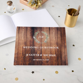 Livro De Visitas Folhas de aquarela em madeira de casca rústica Cas