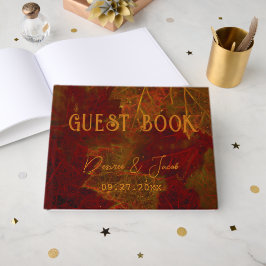 Livro De Visitas Folhas de bordo elegantes rústicas douradas vermel