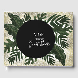 Livro De Visitas Folhas de Monstera Desenhadas à Mão Vegetação Verd