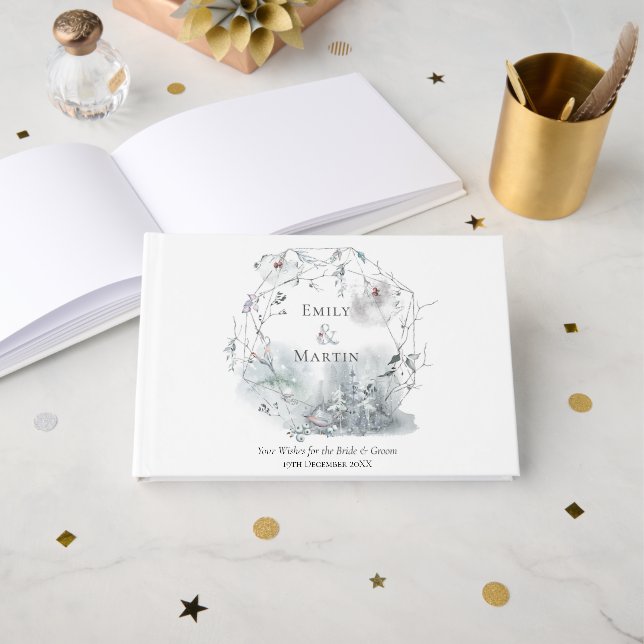 Livro De Visitas Fólias de inverno Folhagem Festiva Aquarelas Casam (Frente aberta)