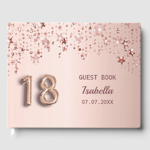 Livro De Visitas fonte de balão cor-de-rosa das estrelas douradas d