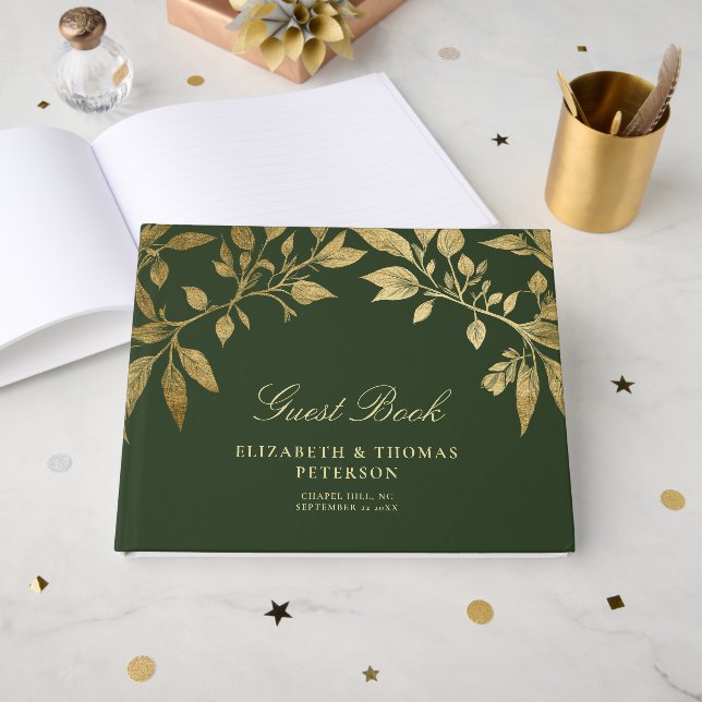 Livro De Visitas Forest Foliage Botanical Elegant Script Wedding (Frente aberta)