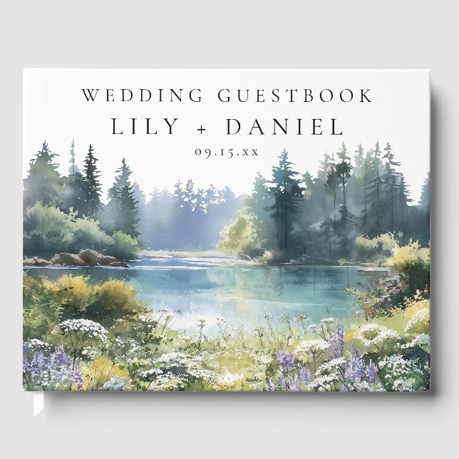 Livro De Visitas Forest Lakeside Wildflowers Floral Wedding (Frente)