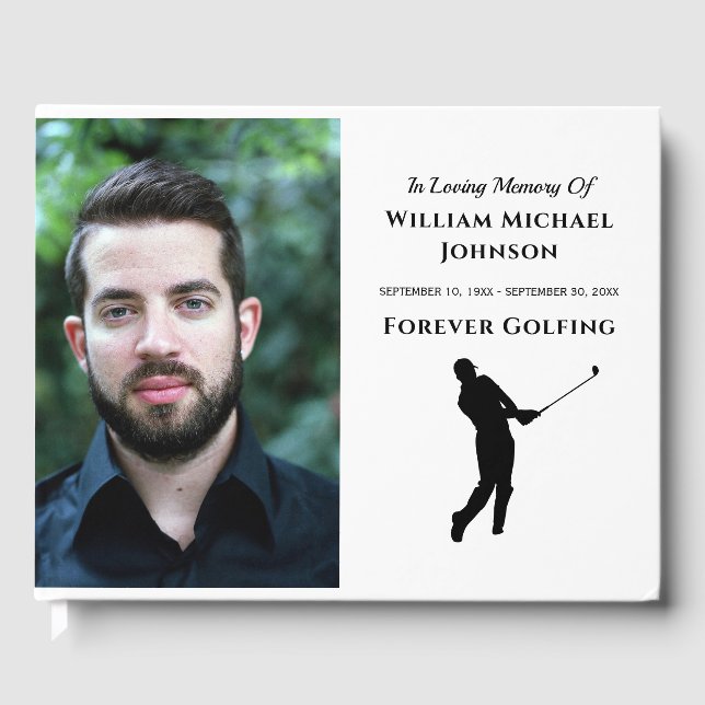 Livro De Visitas Forever Golfing Custom Photo Memorial Funeral (Frente)