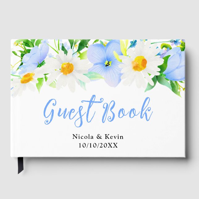 Livro De Visitas Forget-Me-Nots Daisies Floral Wedding (Frente)