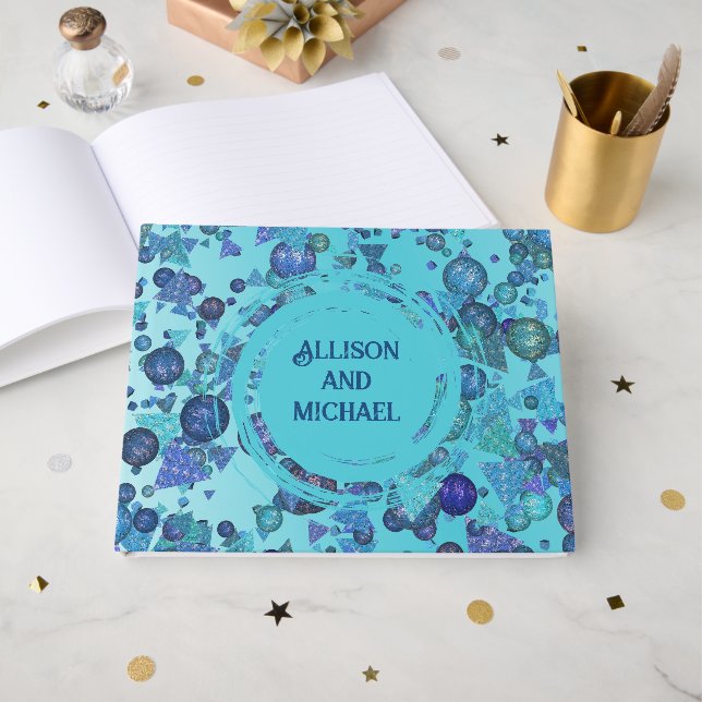 Livro De Visitas Formas geométricas modernas em azul (Frente aberta)