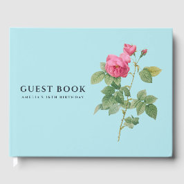 Livro De Visitas Foto Azul do Pastel Botânico Rosa da Vintage