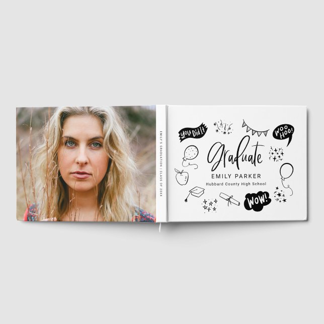 Livro De Visitas Foto da Festa de formatura Quirky Doodle White (Completo)