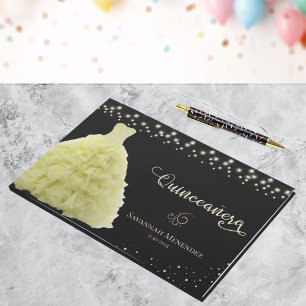 Livro De Visitas Foto das Luzes Amarelas da Quinceanera Negra