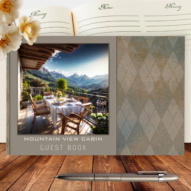 Livro De Visitas Foto de aluguel de cabina de montanha (Guest book featuring your photo framed by a retro argyle design. Great for a mountain cabin rental)