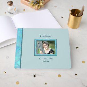 Livro De Visitas Foto de Bat Mitzvah Blue Opal para Ocasiões Especi
