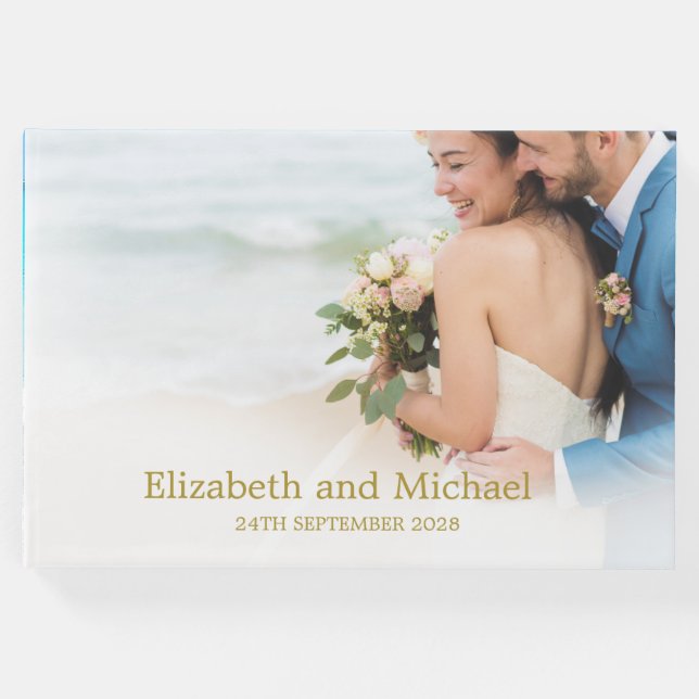 Livro De Visitas Foto de Casamento Blue Beach Ocean Elegant Wedding (Frente)