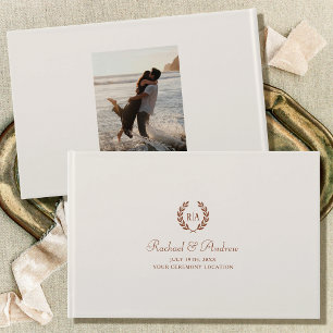 Livro De Visitas Foto de Casamento de Monograma do Elegante Laranja