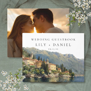 Livro De Visitas Foto de casamento em Lake Como Itália aquarela