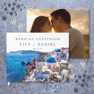 Livro De Visitas Foto de casamento em Santorini Grécia aquarela
