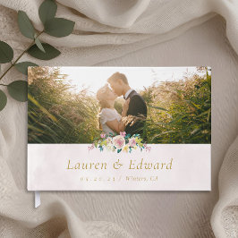 Livro De Visitas Foto de casamento floral rosa cor de blush