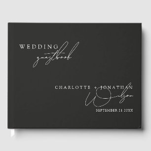 Livro De Visitas Foto de Casamento Negro Minimalista Moderno Booth