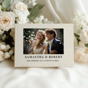 Livro De Visitas Foto de casamento personalizada em linho bege