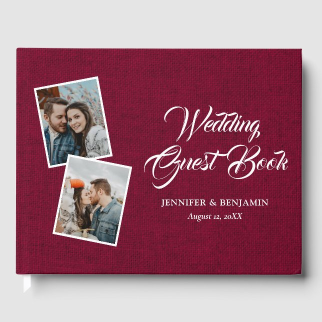 Livro De Visitas Foto de Casamento Rustic Burlap, Burgundy (Frente)