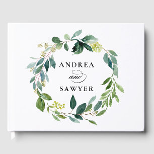 Livro De Visitas Foto de Casamento Rustic Watercolor Greenery Wreat