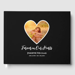 Livro De Visitas Foto de Condolências Coração Preto Caligrafia Mode