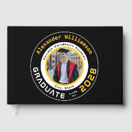 Livro De Visitas Foto de Graduação Amarelo Preto Moderno