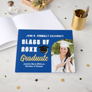 Livro De Visitas Foto de Graduado Azul Branco Personalizada Festa d
