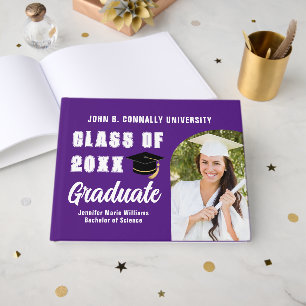Livro De Visitas Foto de Graduado Roxo Branco Personalizada Graduaç