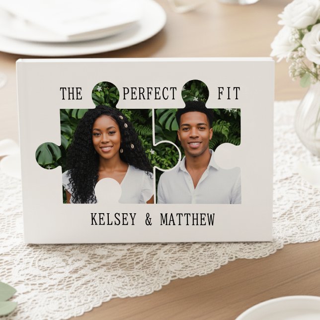 Livro De Visitas Foto de Peça de Puzzle Casamento Ajuste Perfeito (Puzzle Piece Photo Perfect Fit Wedding Guest Book
)