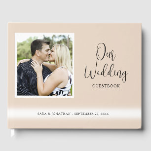 Livro De Visitas Foto de Tan Wedding com Script Elegante