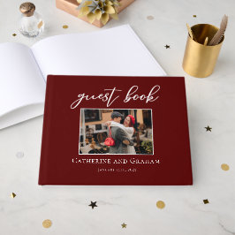 Livro De Visitas Foto do Casal de Casamento Burgundy Elegante