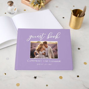 Livro De Visitas Foto do Casal de Casamento Roxo Lilac